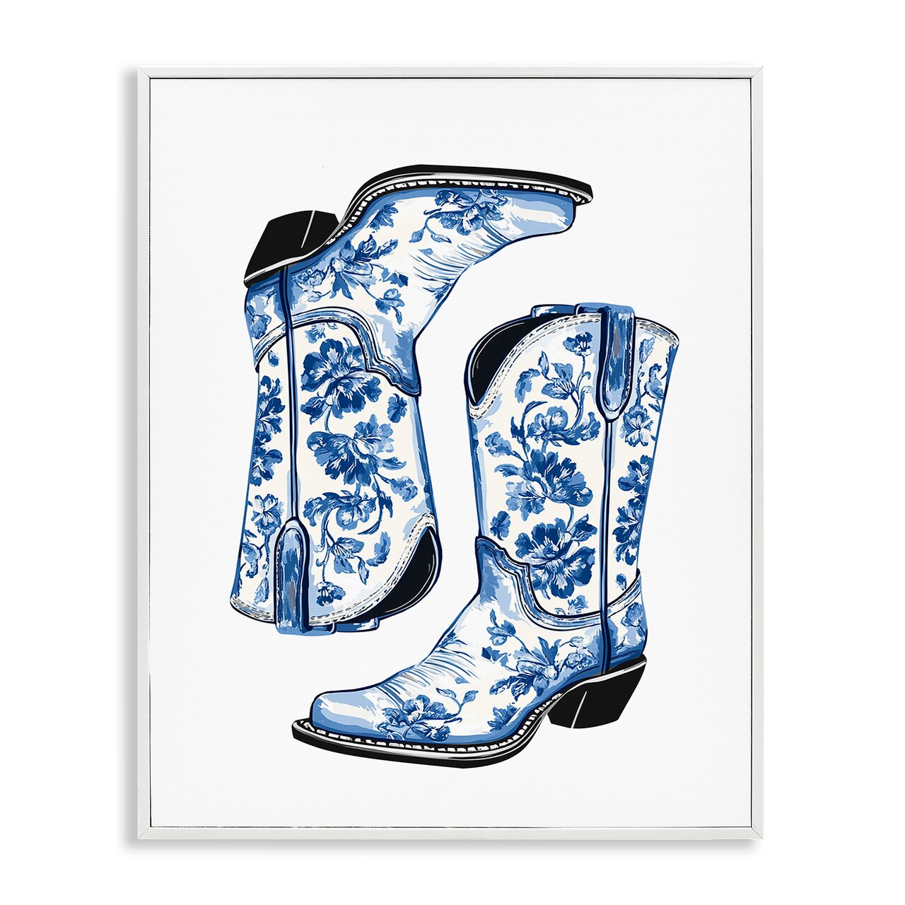 Stupell Industries Elegant Floral Cowgirl Boots Framed Giclee By Lettered and Lined
